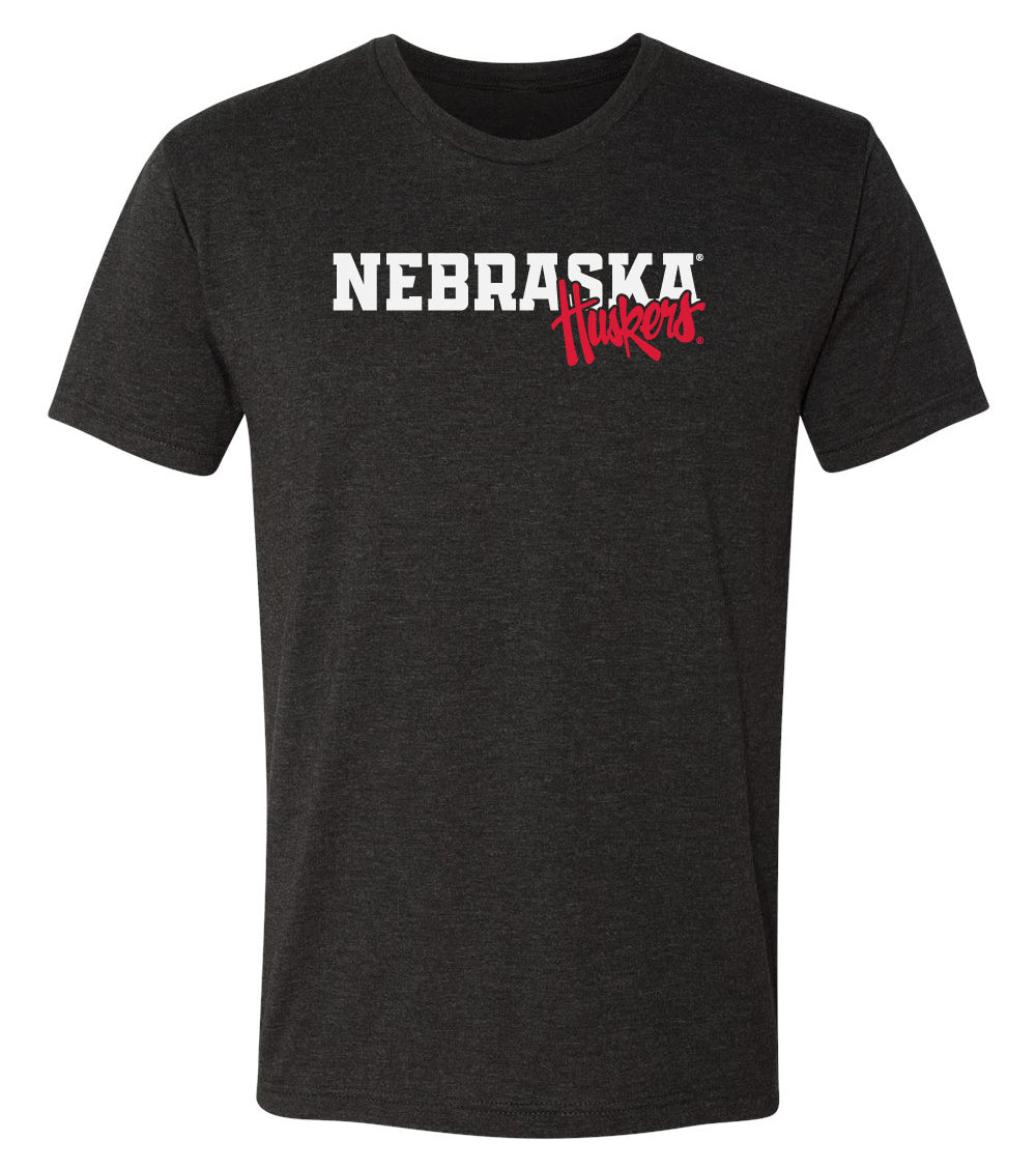 Nebraska Huskers Premium Tri-Blend Tee Shirt - Nebraska Huskers Script Overlapping