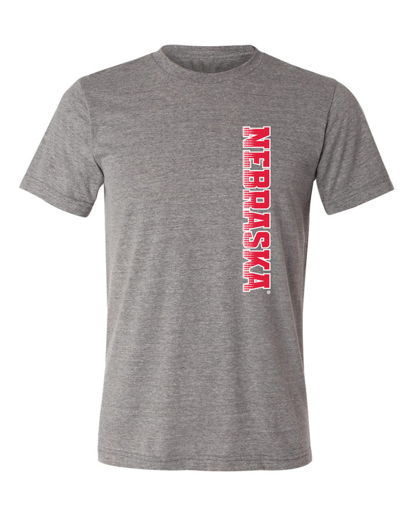 Nebraska Huskers Premium Tri-Blend Tee Shirt - Vertical Nebraska Red & White Fade