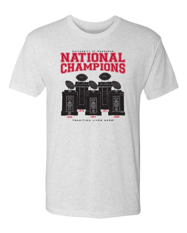 Nebraska Huskers Premium Tri-Blend Tee Shirt - Football National Champions Trophies