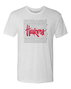 Nebraska Huskers Premium Tri-Blend Tee Shirt - Script Huskers Overlay