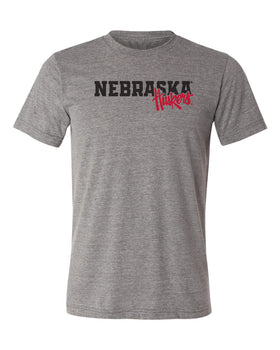 Nebraska Huskers Premium Tri-Blend Tee Shirt - Script Huskers Overlap Nebraska