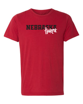 Nebraska Huskers Premium Tri-Blend Tee Shirt - Script Huskers Overlap