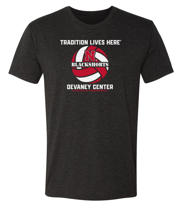 Nebraska Huskers Premium Tri-Blend Tee Shirt - Blackshorts Volleyball Tradition Lives Here