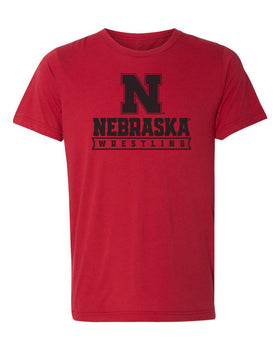 Nebraska Huskers Premium Tri-Blend Tee Shirt - Nebraska Wrestling Black Ink
