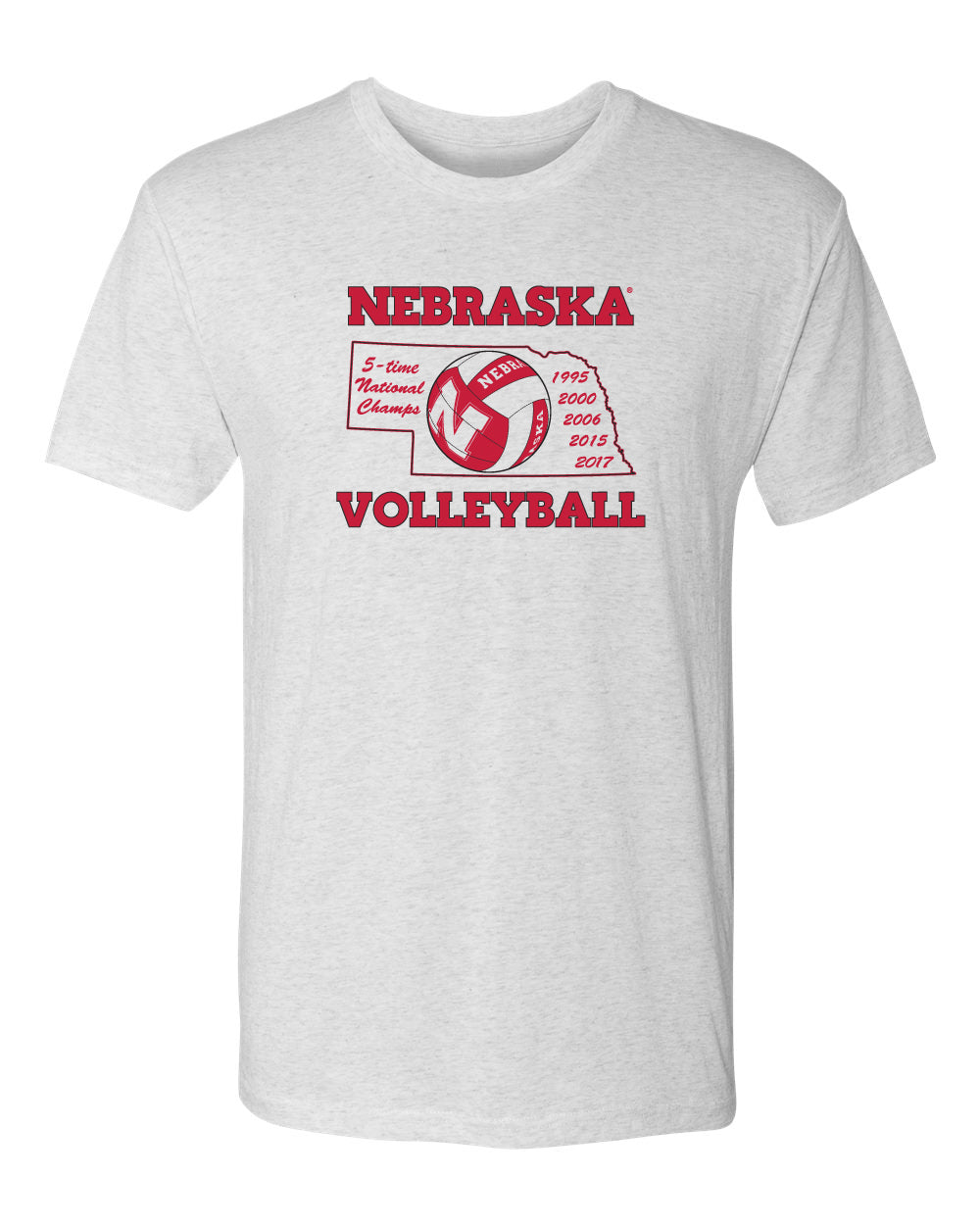 Nebraska Huskers Premium Tri-Blend Tee Shirt - Huskers Volleyball 5-Time National Champions