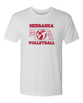 Nebraska Huskers Premium Tri-Blend Tee Shirt - Huskers Volleyball 5-Time National Champions
