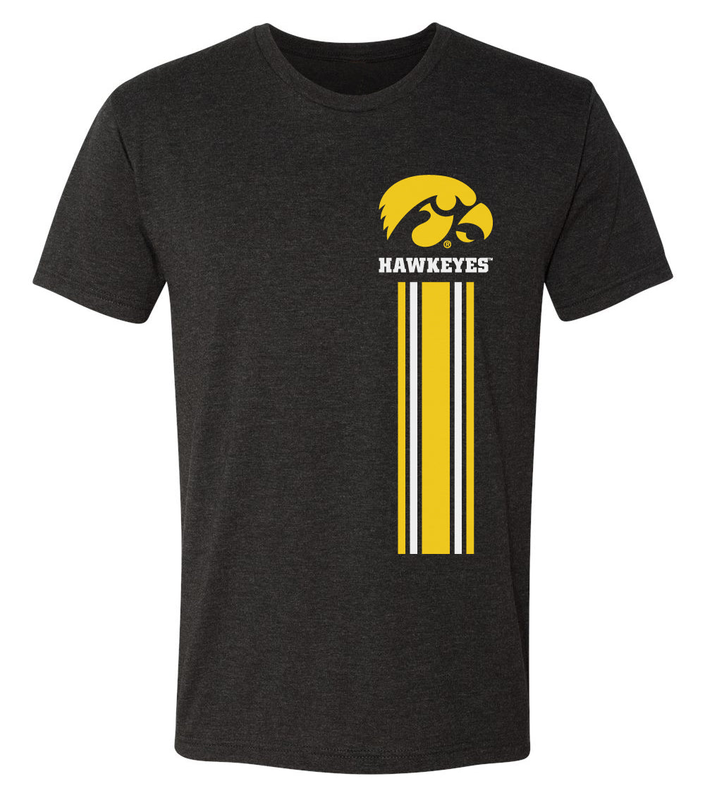 Iowa Hawkeyes Premium Tri-Blend Tee Shirt - IOWA Hawkeyes Vertical Stripe with Tigerhawk