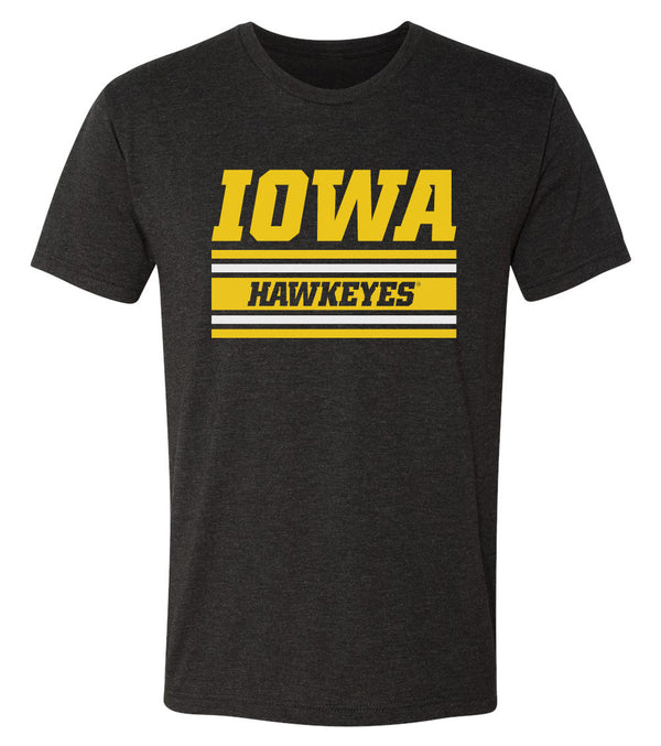 Iowa Hawkeyes Premium Tri-Blend Tee Shirt - Horizontal Stripe Italic Iowa HAWKEYES