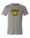 Iowa Hawkeyes Premium Tri-Blend Tee Shirt - IOWA Oval Tigerhawk on Gray