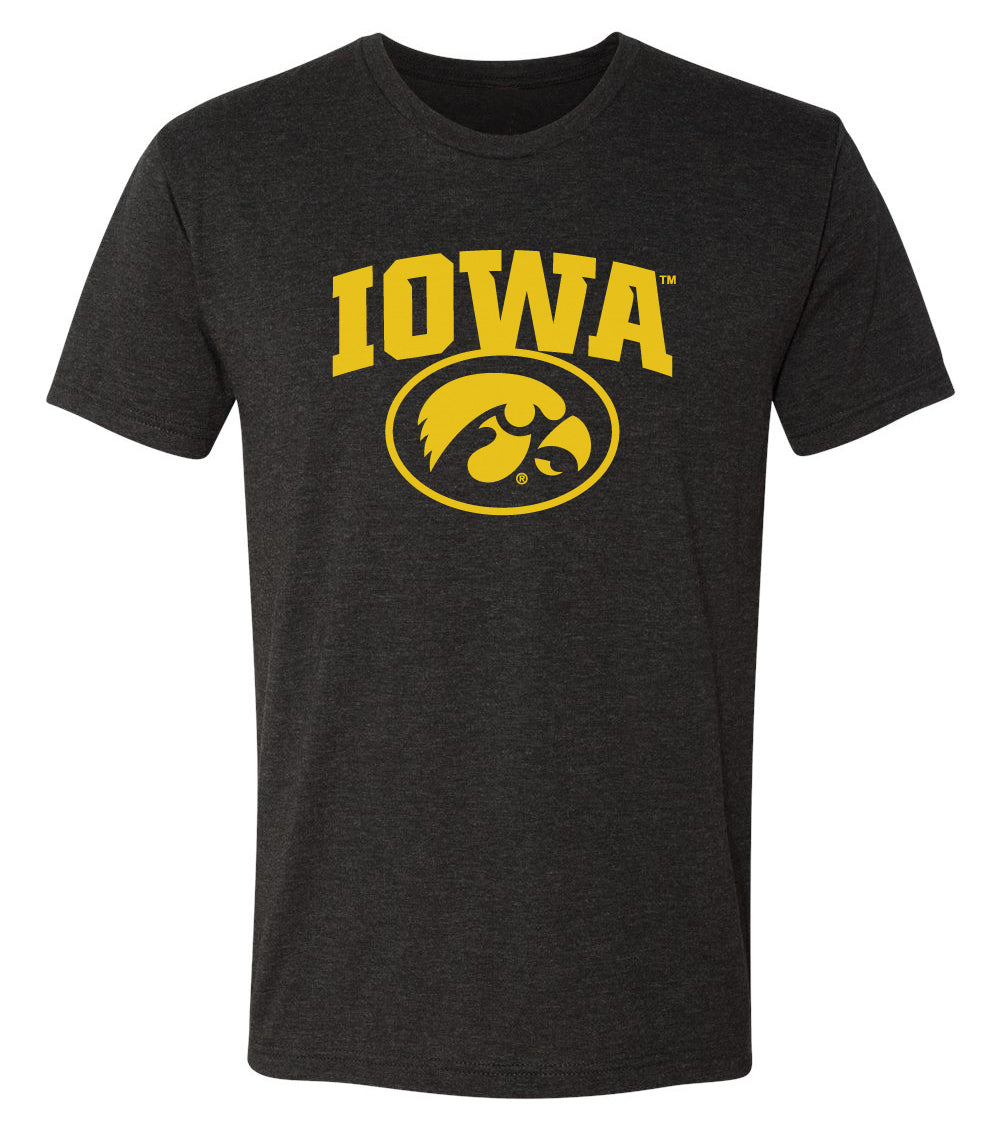 Iowa Hawkeyes Premium Tri-Blend Tee Shirt - IOWA Oval Tigerhawk on Black