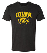 Iowa Hawkeyes Premium Tri-Blend Tee Shirt - IOWA Oval Tigerhawk on Black