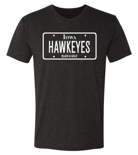 Iowa Hawkeyes Premium Tri-Blend Tee Shirt - Blackout Hawkeyes License Plate