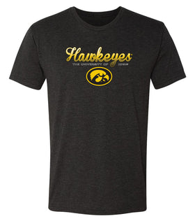 Iowa Hawkeyes Premium Tri-Blend Tee Shirt - Script Hawkeyes Full Color Fade Oval Tigerhawk