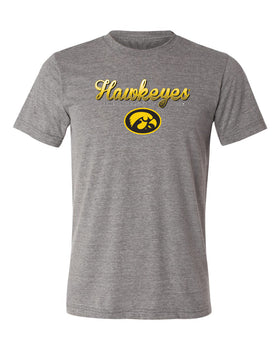 Iowa Hawkeyes Premium Tri-Blend Tee Shirt - Script Hawkeyes Full Color Fade Oval Tigerhawk