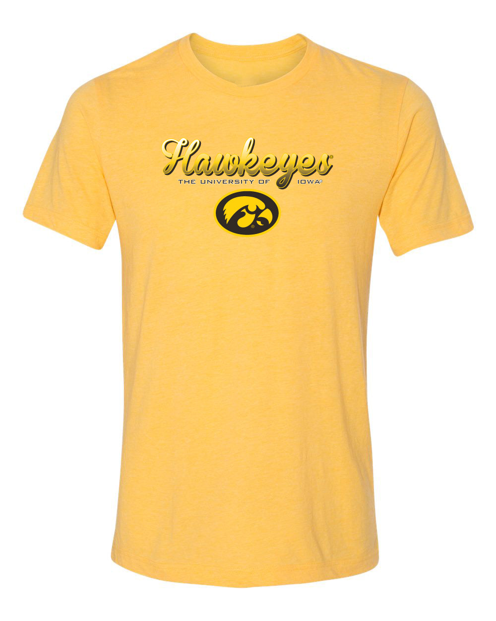 Iowa Hawkeyes Premium Tri-Blend Tee Shirt - Script Hawkeyes Full Color Fade Oval Tigerhawk