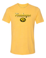 Iowa Hawkeyes Premium Tri-Blend Tee Shirt - Script Hawkeyes Full Color Fade Oval Tigerhawk