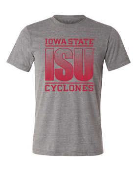 Iowa State Cyclones Premium Tri-Blend Tee Shirt - ISU Fade Red on Gray