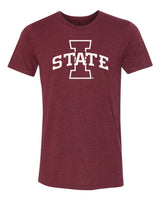 Iowa State Cyclones Premium Tri-Blend Tee Shirt - Primary Logo White on Cardinal