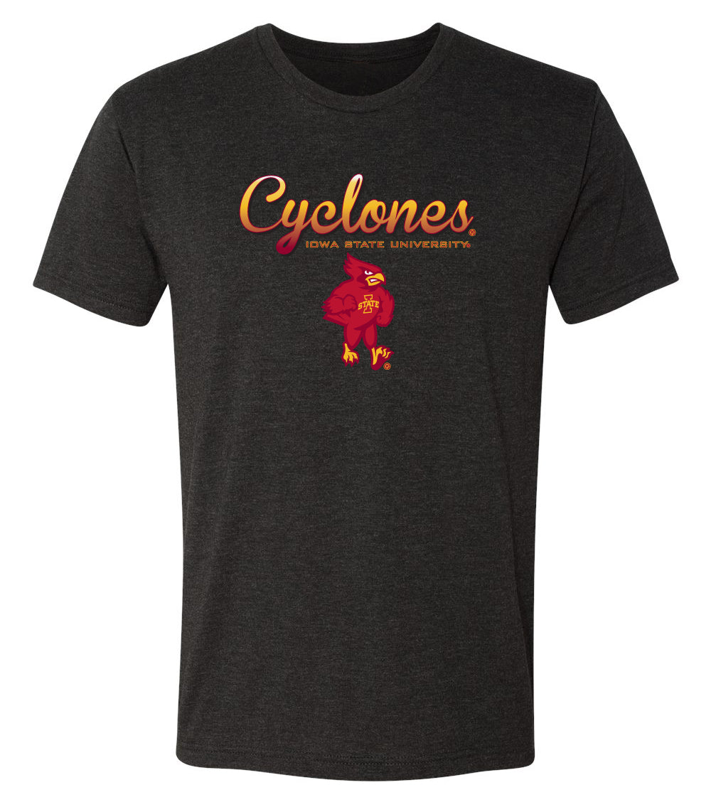 Iowa State Cyclones Premium Tri-Blend Tee Shirt - Script Cyclones Full Color Fade with Cy