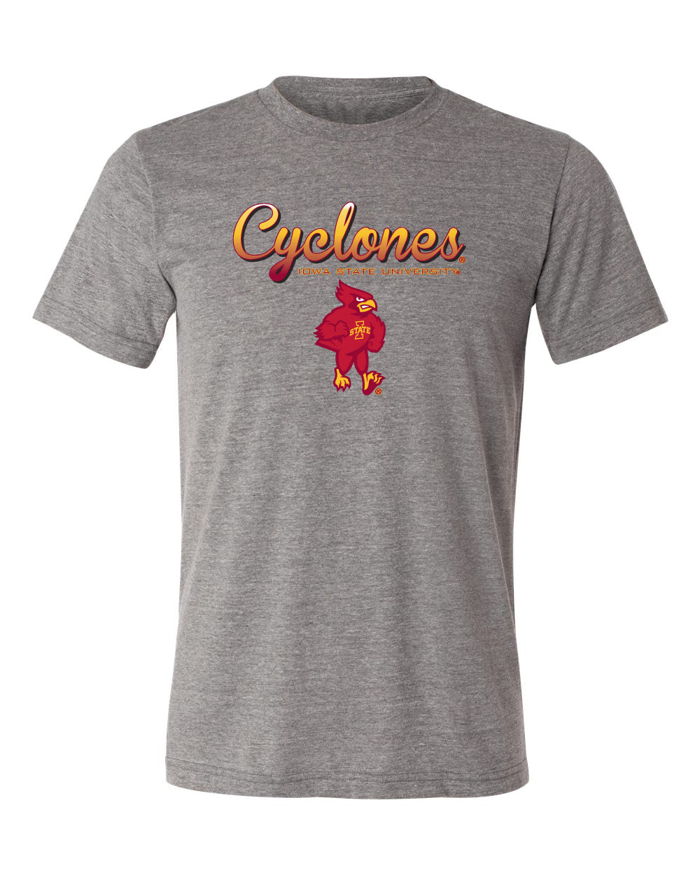 Iowa State Cyclones Premium Tri-Blend Tee Shirt - Script Cyclones Full Color Fade with Cy