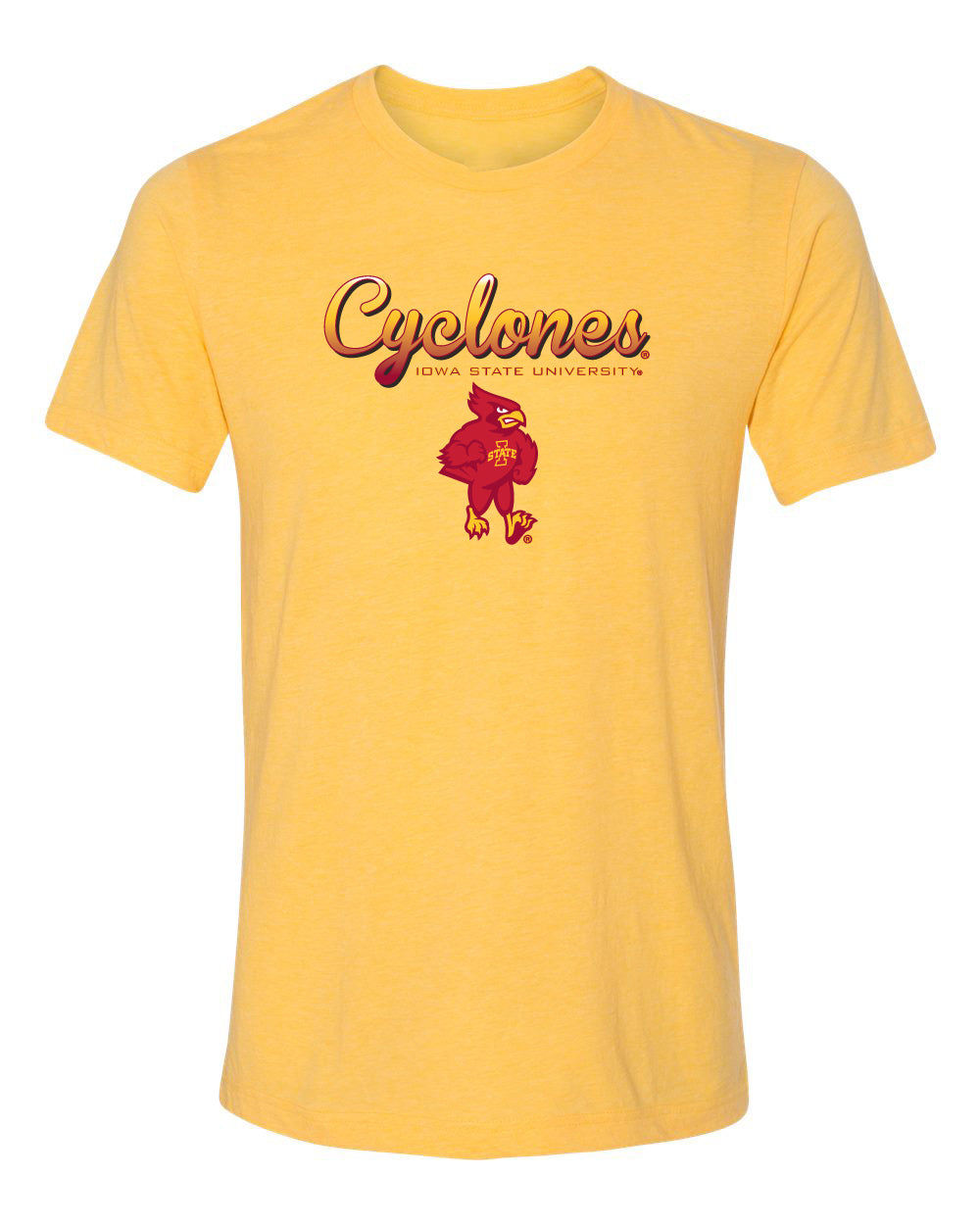 Iowa State Cyclones Premium Tri-Blend Tee Shirt - Script Cyclones Full Color Fade with Cy