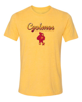 Iowa State Cyclones Premium Tri-Blend Tee Shirt - Script Cyclones Full Color Fade with Cy