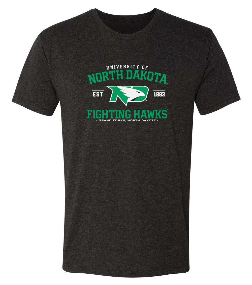 North Dakota Fighting Hawks Premium Tri-Blend Tee Shirt - North Dakota Arch Primary Logo