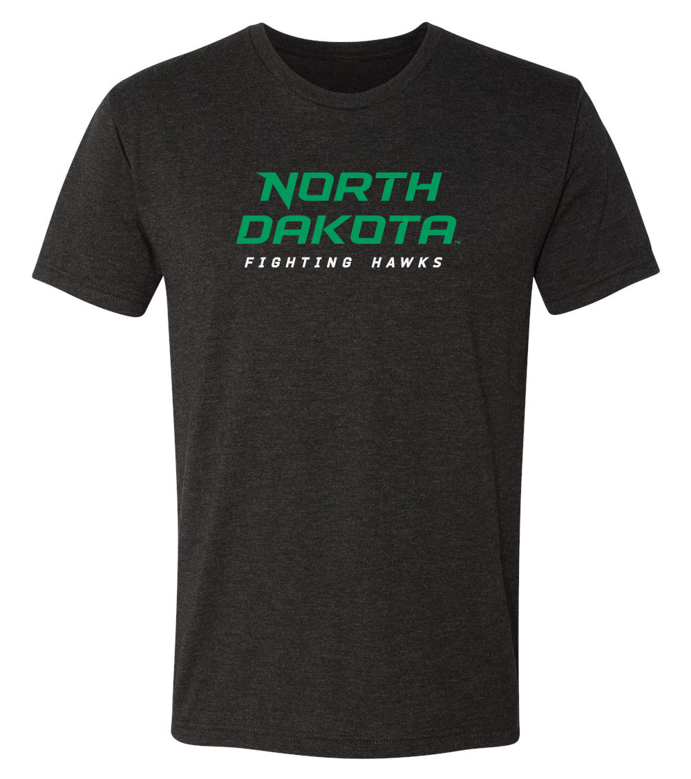 North Dakota Fighting Hawks Premium Tri-Blend Tee Shirt - Official Stacked UND Word Mark