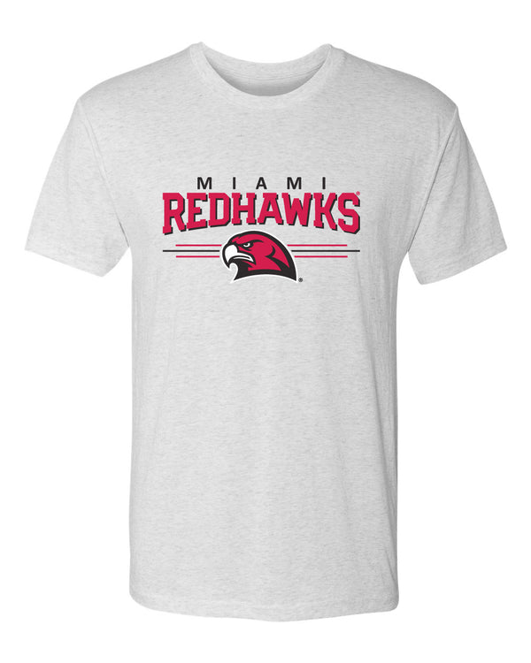 Miami University RedHawks Premium Tri-Blend Tee Shirt - Hawk Head 3-Stripe