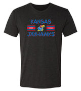 Kansas Jayhawks Premium Tri-Blend Tee Shirt - Horiz Stripe Rock Chalk