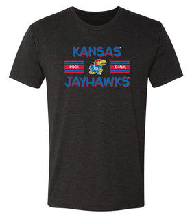 Kansas Jayhawks Premium Tri-Blend Tee Shirt - Horiz Stripe Rock Chalk