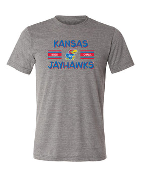 Kansas Jayhawks Premium Tri-Blend Tee Shirt - Horiz Stripe Rock Chalk