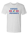 Kansas Jayhawks Premium Tri-Blend Tee Shirt - Horiz Stripe Rock Chalk