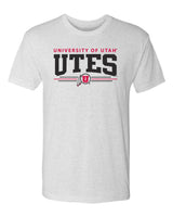 Utah Utes Premium Tri-Blend Tee Shirt - Arch UTES 3 Stripe Logo