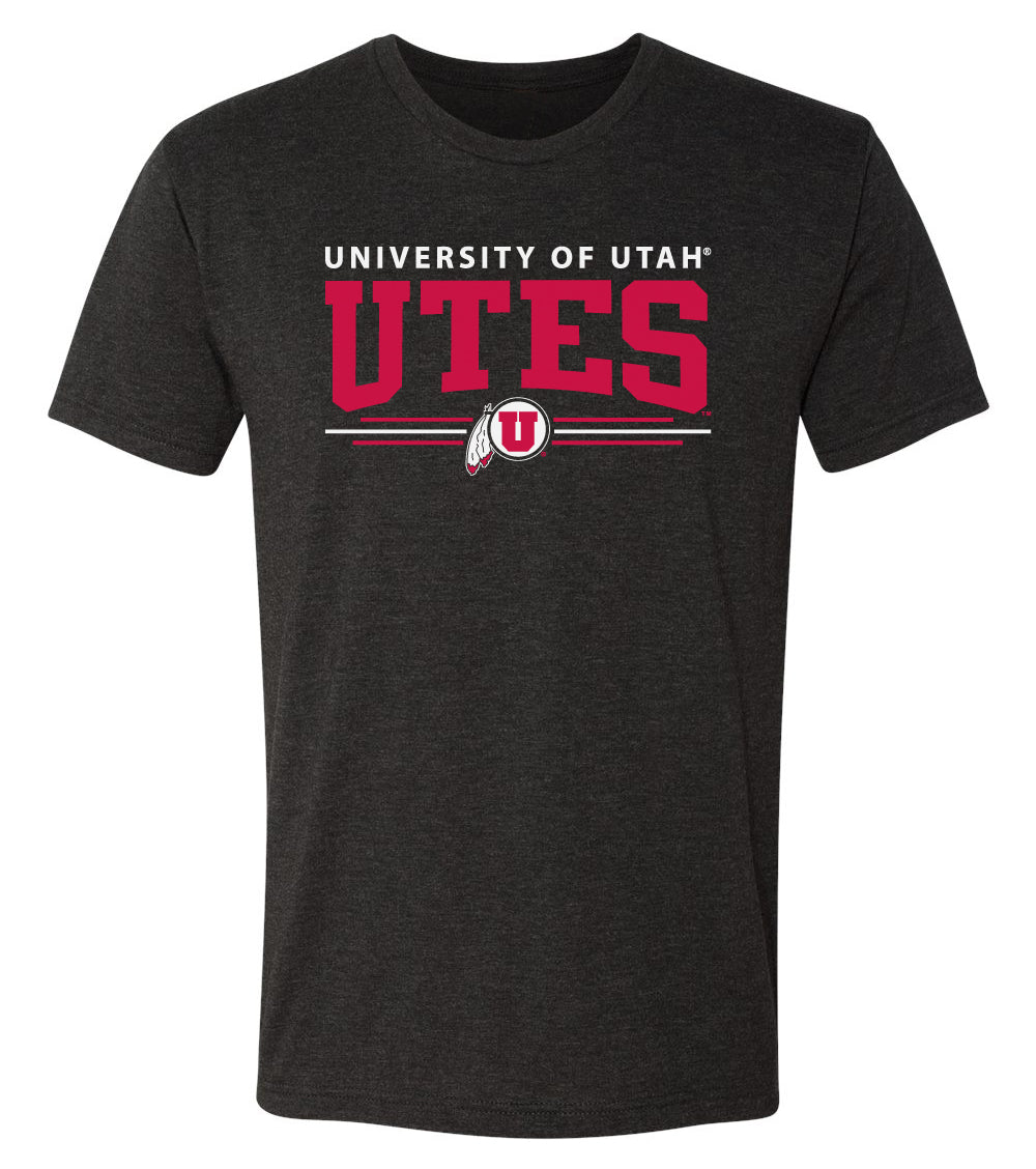 Utah Utes Premium Tri-Blend Tee Shirt - Arch UTES 3 Stripe Logo