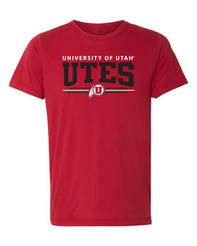 Utah Utes Premium Tri-Blend Tee Shirt - Arch UTES 3 Stripe Logo