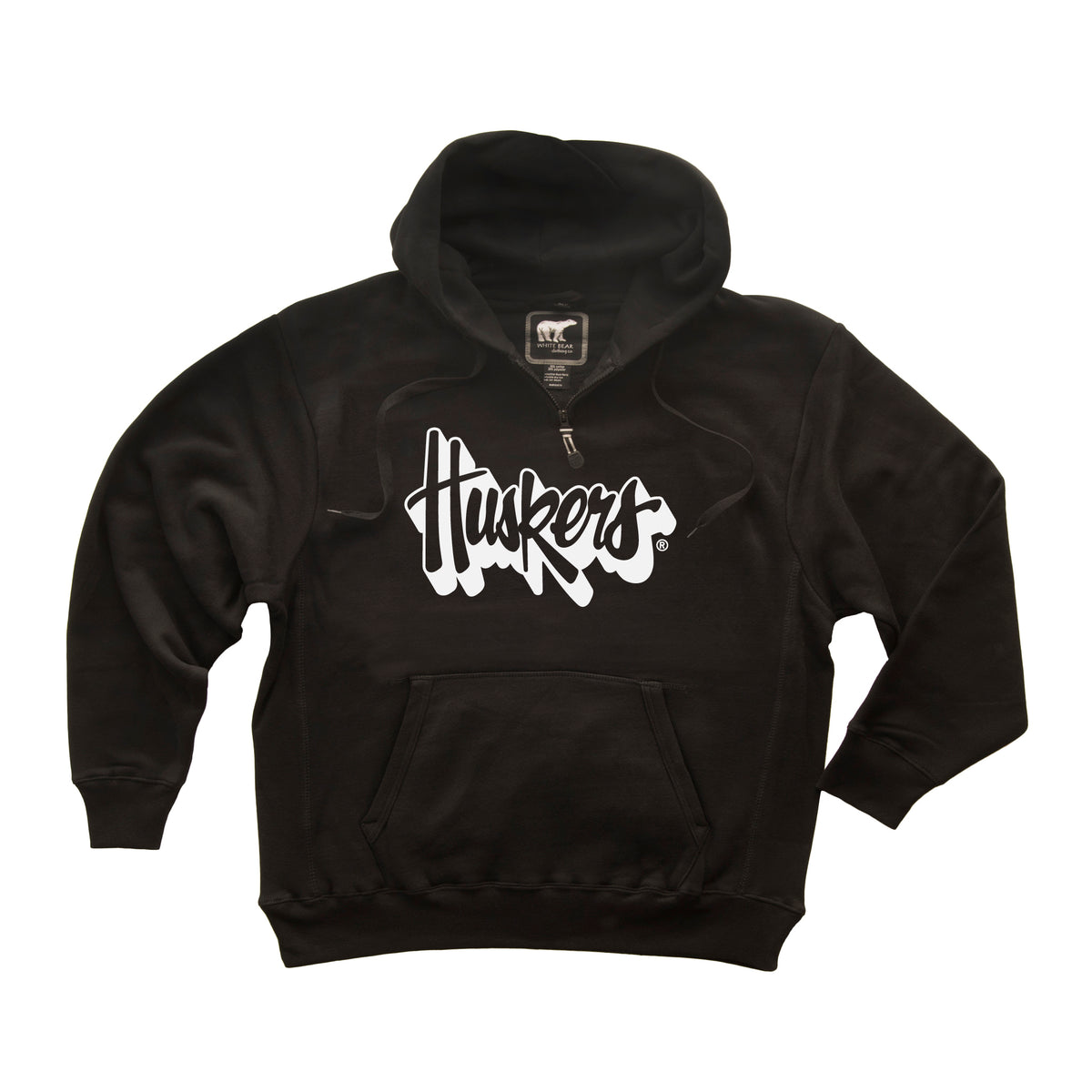 Nebraska Huskers Premium Fleece Hoodie - White Script Huskers Outline