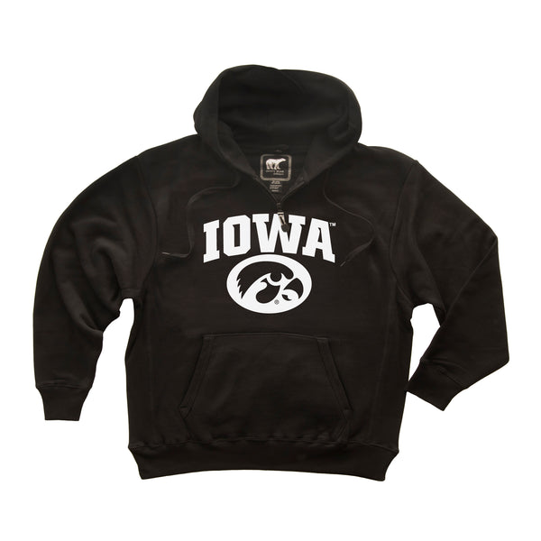 Iowa Hawkeyes Premium Fleece Hoodie - White Arched IOWA with Tigerhawk Oval