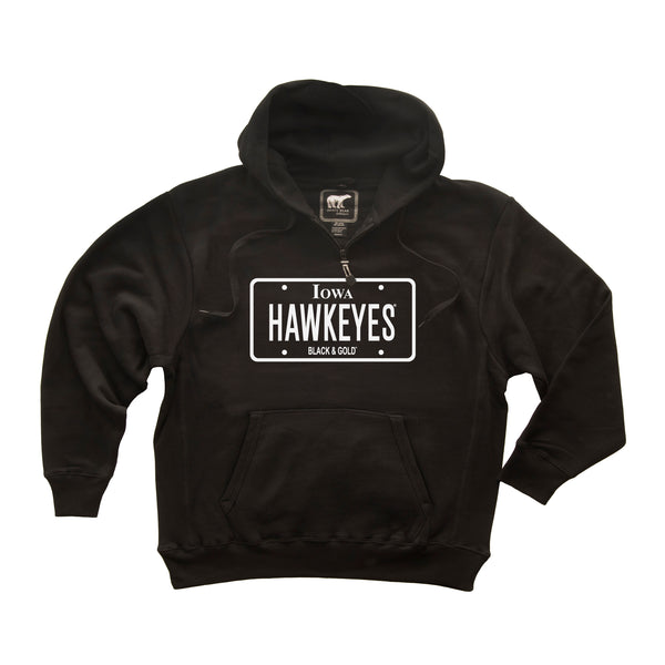 Iowa Hawkeyes Premium Fleece Hoodie - Blackout Hawkeyes License Plate