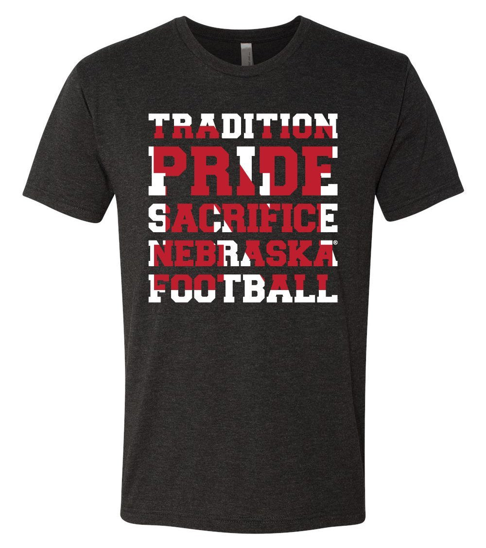 Premium Tri-Blend Nebraska Cornhuskers Football "TRADITION PRIDE SACRIFICE" Tee Shirt