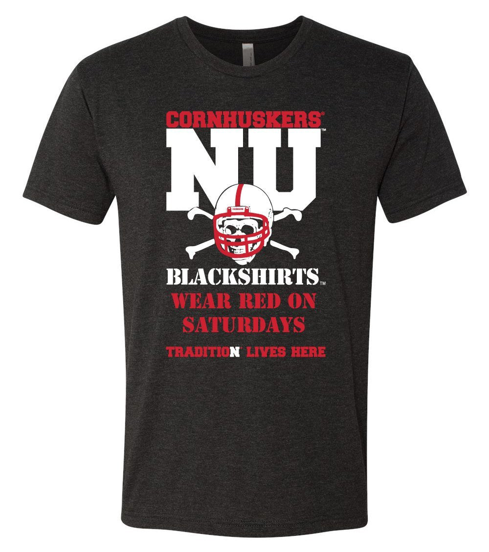 Premium Tri-Blend Nebraska Huskers Football "Blackshirts Wear Red" Tee Shirt