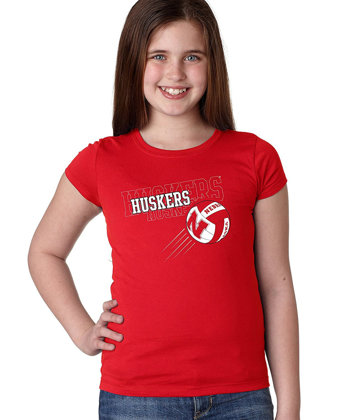 Nebraska Cornhuskers Volleyball "Huskers Huskers Huskers" Youth Girls Tee Shirt