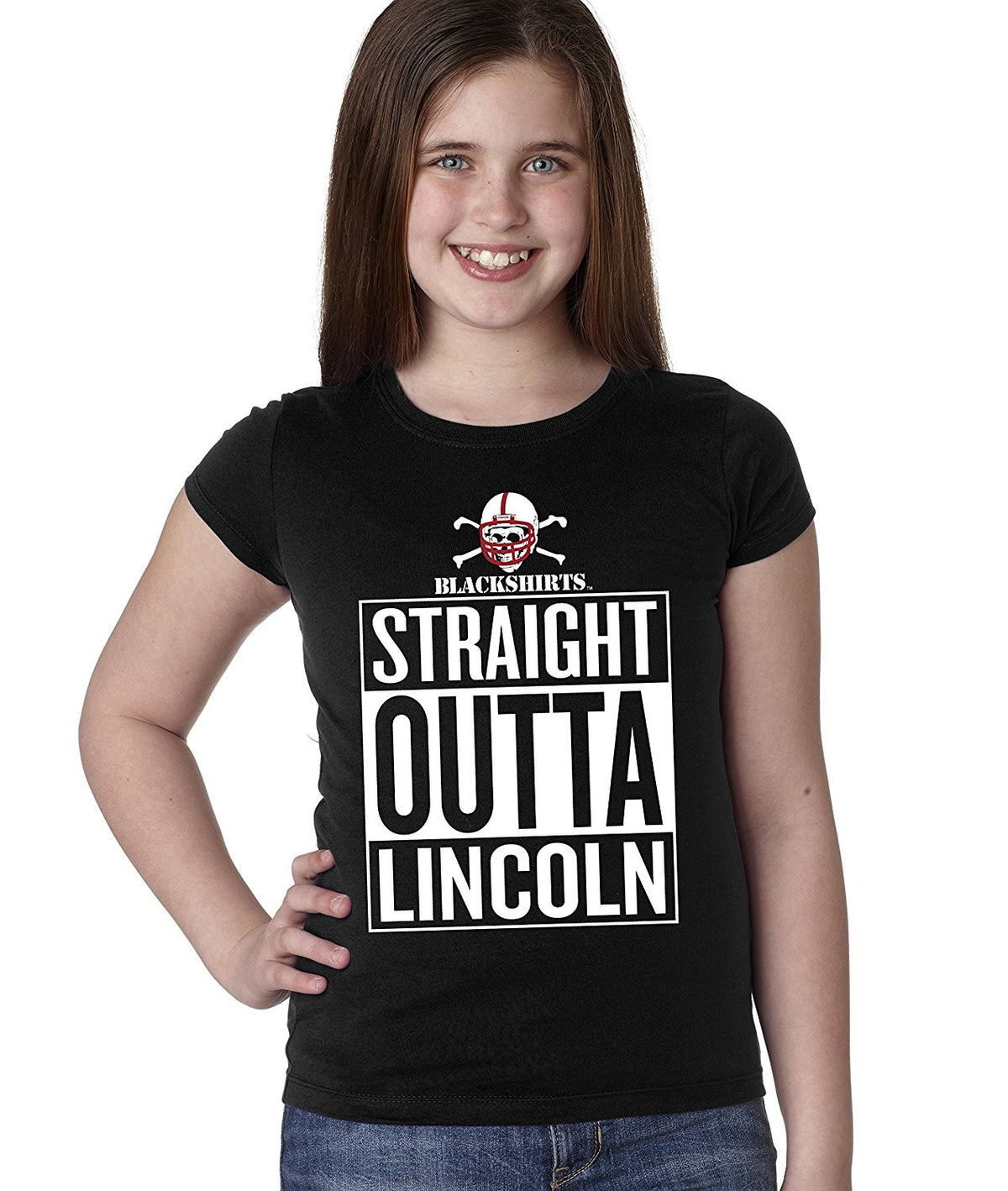 Nebraska Cornhuskers Blackshirts "STRAIGHT OUTTA LINCOLN" Youth Girls Tee Shirt