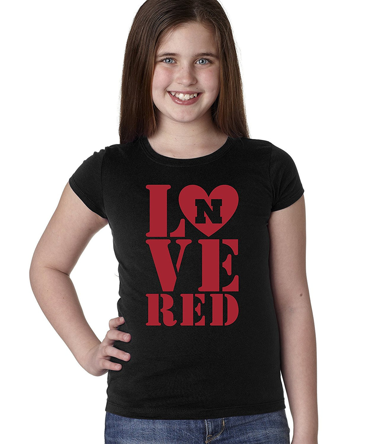 Nebraska Cornhuskers Stacked LOVE N RED Youth Girls Tee Shirt