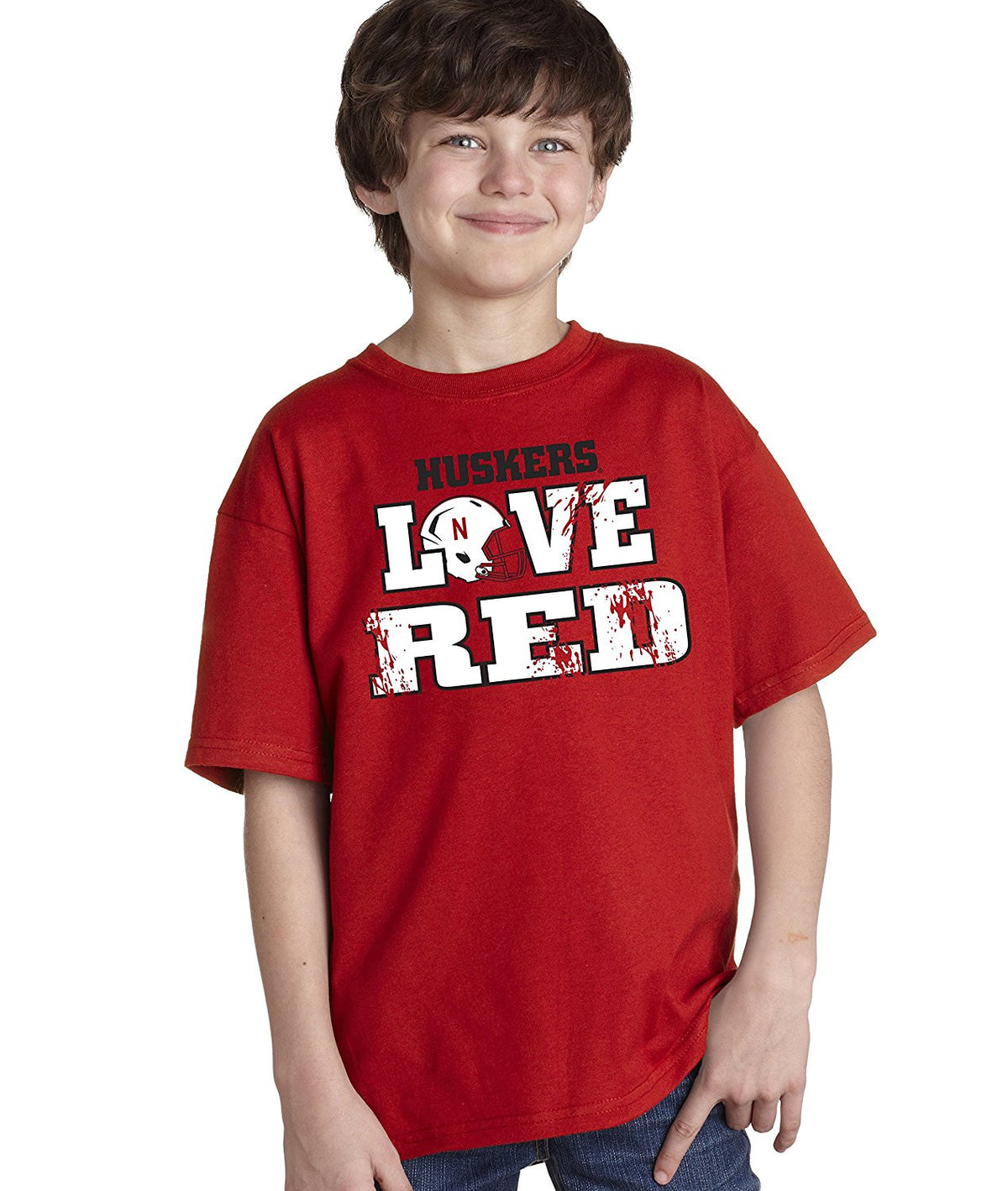 Nebraska Cornhuskers Football "LOVE RED" Helmet Youth Boys Tee Shirt