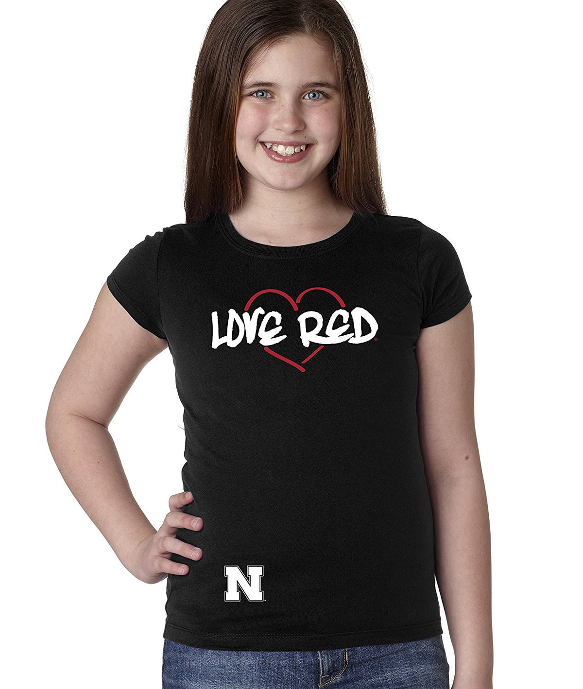 Nebraska Huskers "LOVE RED" Heart Youth Girls Tee Shirt