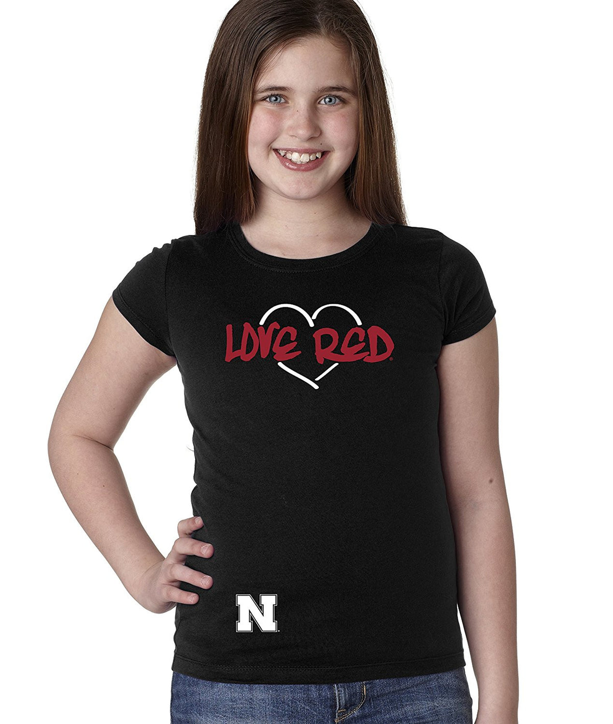 Nebraska Huskers "LOVE RED" Heart Youth Girls Tee Shirt