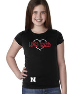 Nebraska Huskers "LOVE RED" Heart Youth Girls Tee Shirt