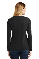 Women's South Dakota Coyotes Long Sleeve V-Neck Tee Shirt - Red Glitter Script Coyotes