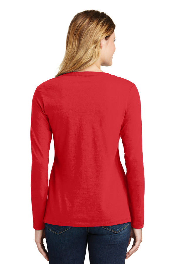 Women's Miami University RedHawks Long Sleeve V-Neck Tee Shirt - Hawk Head 3-Stripe